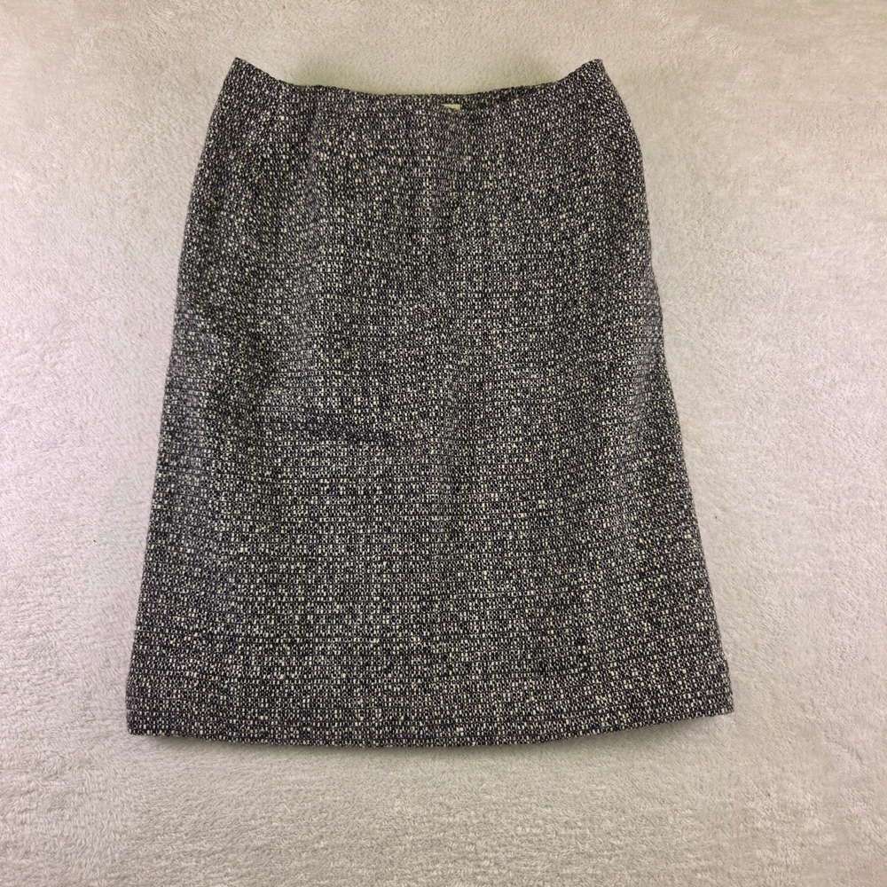 Eddie Bauer Womens Black White Wool Blend Tweed A-Line Skirt Size 8 Professional